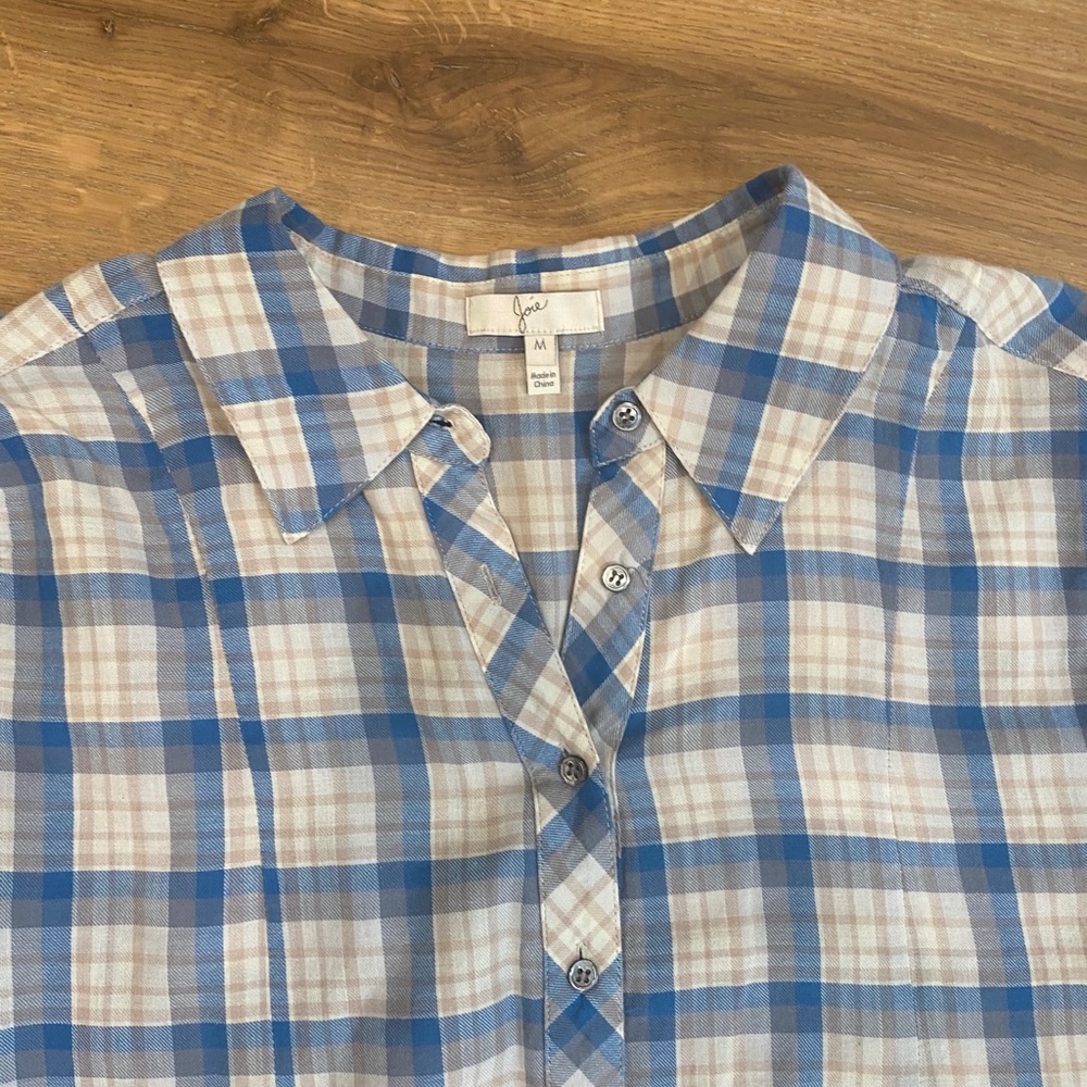 Joie Plaid Button Down Blue Shirt medium - Picture 2 of 5